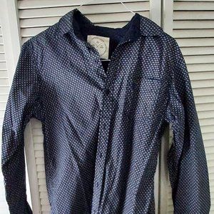 Navy With White Pattern, Men's Long Sleeve Shirt